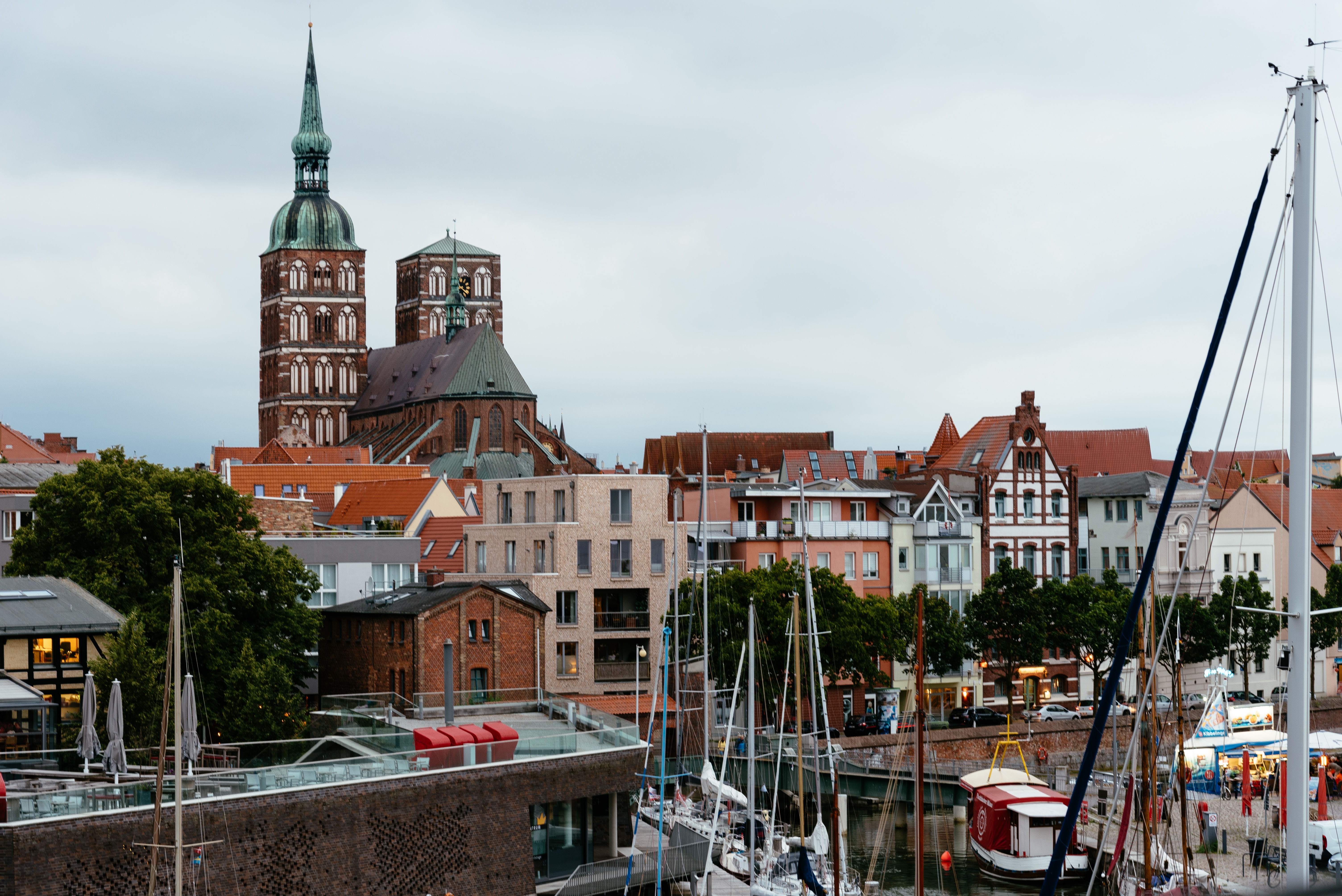The harbour of Stralsund with boats moored